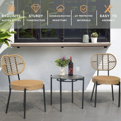 3 Pieces Of Luxury Outdoor Wicker Furniture - Patio Bistro Style Table And Chair Combination