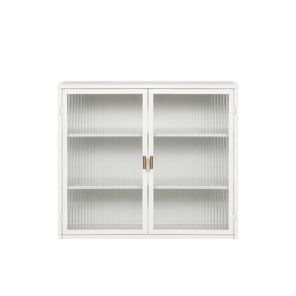 27.56"Glass Doors Modern Two-door Wall Cabinet with Featuring Three-tier White