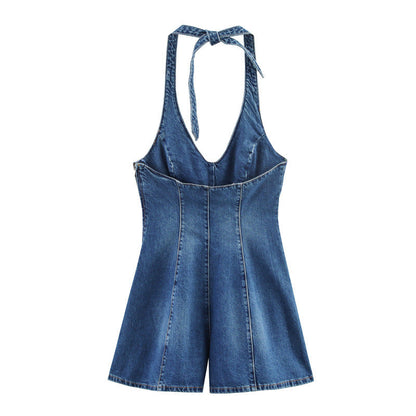 Fashionable and Sexy Halter Denim Jumpsuit for Women Style