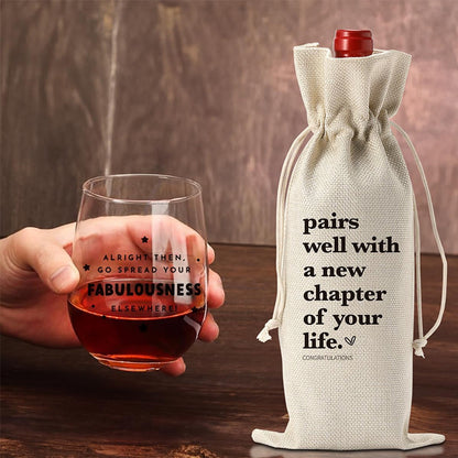 Red Wine Bag for Retirement Celebration: Party Wine Packaging Bag, Imitation Linen Drawstring Pouch, Gift Bag