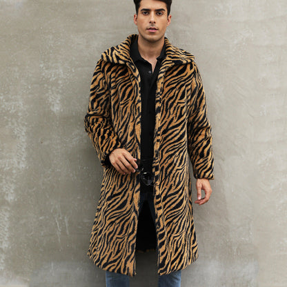 Men's Square Collar Imitation Fur Long Coat Overcoat