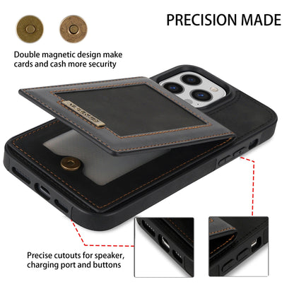 For iPhone 14ProMax Card Holder Phone Leather Case Samsung S23Ultra Photo Frame Magnetic Buckle Protective Case