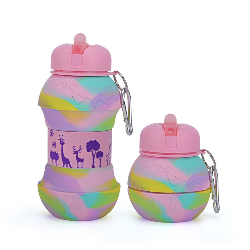 Earth Silicone Bottle Water Cup Portable Drop-proof Leak-proof Silicone Water Cup Silicone Telescopic Folding Cup Outdoor Sports Water Bottle