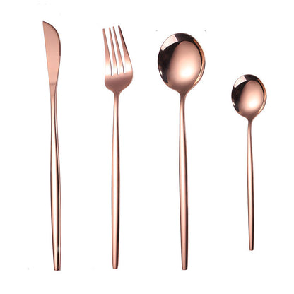 Portuguese Stainless Steel Knife Fork Spoon Golden Steak Knife Fork Set Four-Piece Tableware Set