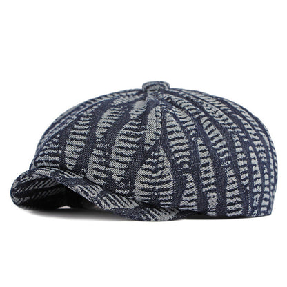 Spring Autumn Washed Denim Octagonal Beret