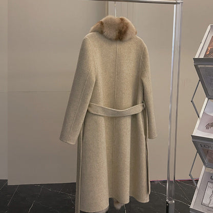 Alpaca Fleecefiber Coat Detachable Fox Fur Collar