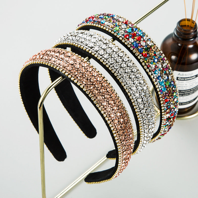 Fashion Net Red Vibrato With The Same Color Full Rhinestones Non-Slip Headband Female Simple Super Flash Korean Style Outing Headwear