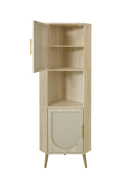 Corner cabinet ,Rattan door,Freestanding Corner Tables For Small Spaces, Corner Shelf Stand For Living Room, Kitchen, Bathroom