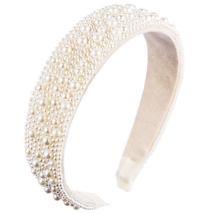Trend Light Luxury Pearl Headband Hair Accessories Bride Retro Headwear Hand-Sewn Sponge Wide-Brimmed Headband