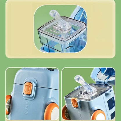 500ml Bus Car Children's Straw Water Cup Tritan Cute Plastic Cup Portable Outdoor Bouncing Lid Cup