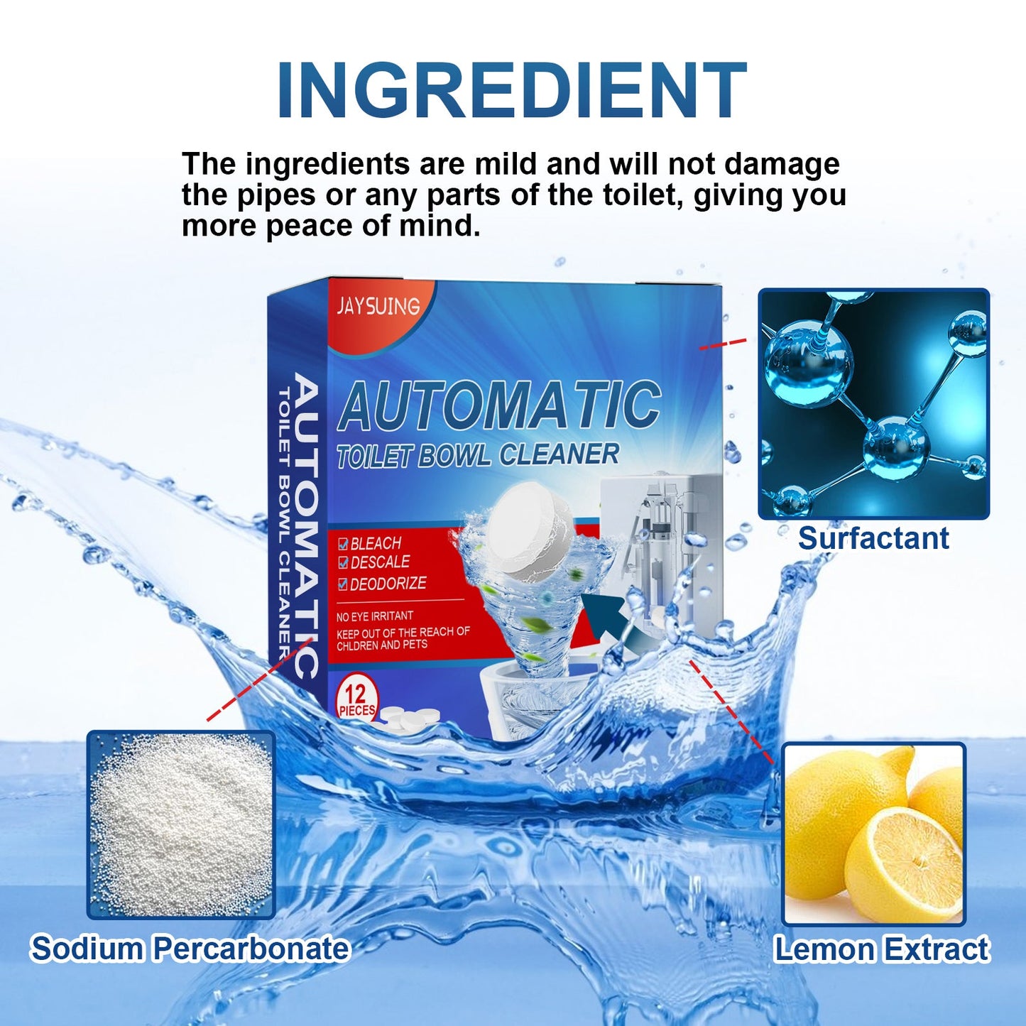 Cleaning Tablets, Household Toilet Odor-Stain Remover Descaling Decontamination Effervescent Cleaning Tablets