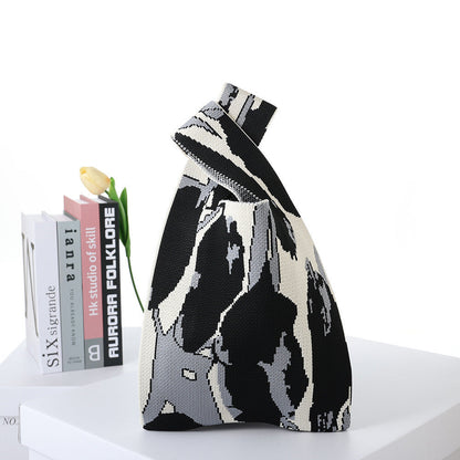 Checkerboard Knitted Shopping Tote