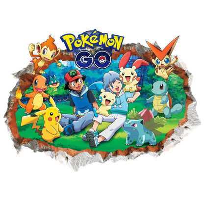 New 3D Pikachu Wall Sticker Pok é mon Wallpaper Self adhesive Cartoon Graffiti Anime Poster Children's Room PVC
