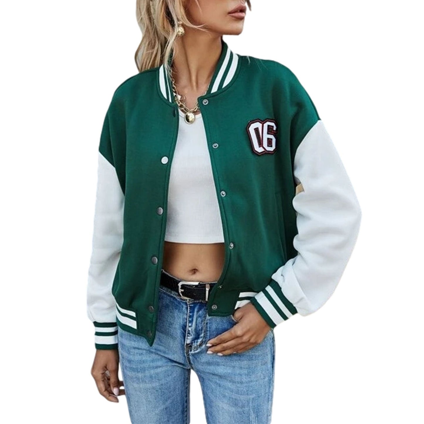 Retro Patchwork Leather Sleeve Baseball Jacket