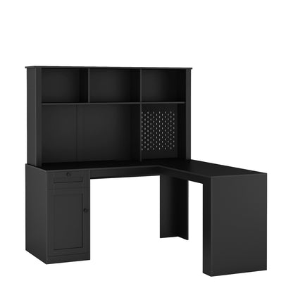 Writing desk with drawer bookshelf and charger, modern L-shaped desk with storage space, corner gaming computer desk