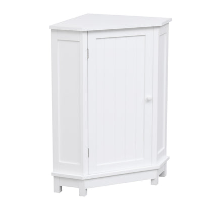 White Bathroom Cabinet Triangle Corner Storage Cabinet with Adjustable Shelf Modern Style MDF Board