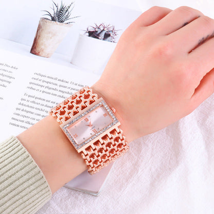 Women's Square Rhinestone Steel Band Watch