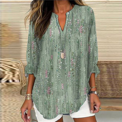 Independence Day Floral Long Sleeve V-Neck T-shirt