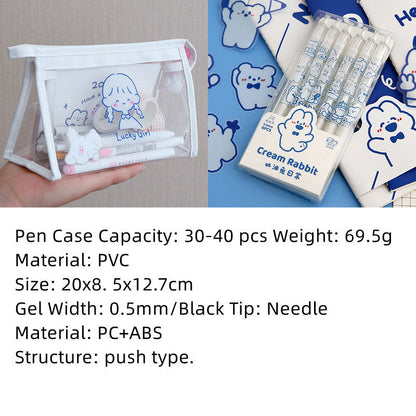 Japanese-Inspired Transparent Pencil Case for Girls