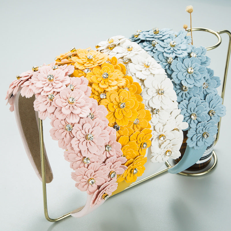 Small Fresh Colorful Flowers Headdress Glass Diamond Retro Headband Female Trendy Hair Band Hair Accessories