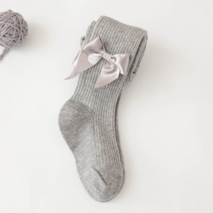 Spring And Autumn New Children's Pantyhose Bow Cotton White Baby Socks Medium Thick Foreign Girl Leggings