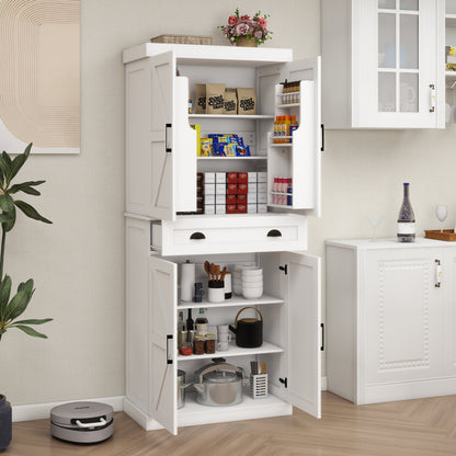 71" Kitchen Pantry Storage Cabinet with 4 Doors(2Doors with Racks)1 Drawer 2 Adjustable Shelves Freestanding Cupboard