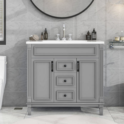 36'' Bathroom Vanity with Top Sink, Modern Bathroom Storage Cabinet with 2 Soft Closing Doors and 2 Drawers, Single Sink Bathroo