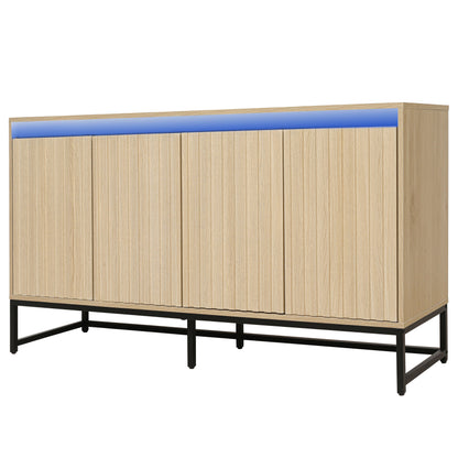 Engraved 4-door side panel with LED, self-service cabinet storage cabinet, modern coffee bar cabinet with adjustable shelves
