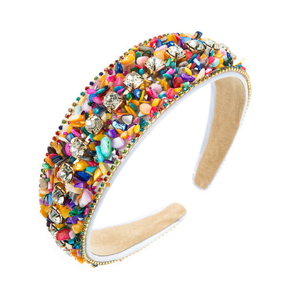 Fashion Design Colorful Turquoise Set Diamond Wide Edge Fabric Candy Color Headband Versatile Headwear