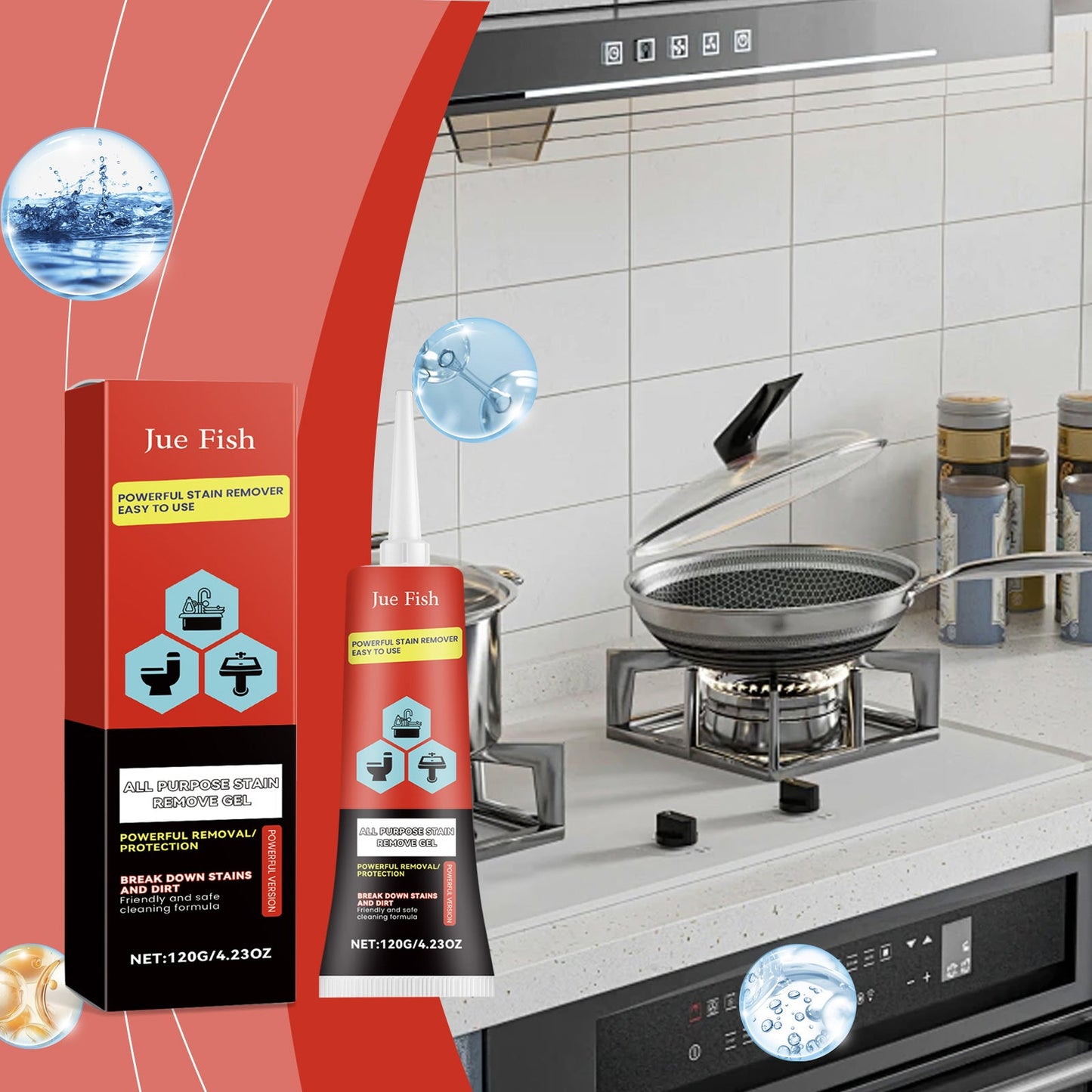 Multi-Purpose Stain Cleaning Gel, Cleaning Kitchen And Bathroom Grease Stains Multi-Effect Cleaner