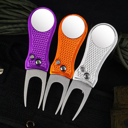 Golf Green Fork Aluminum Handle Folding Spring Repair Tool Gift New