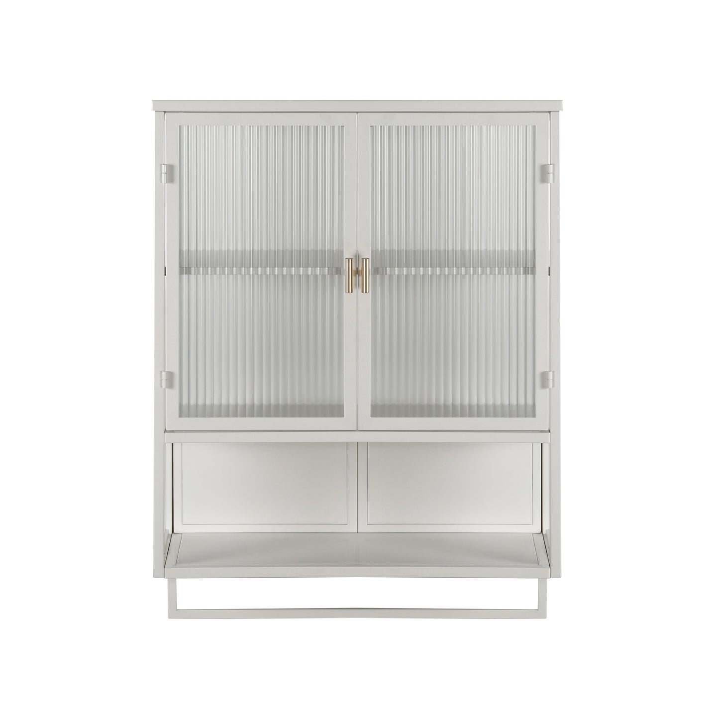 23.62"Glass Doors Modern Two-door Wall Cabinet with Featuring Two-tier Enclosed Storage an Open Shelf and Towel Rack