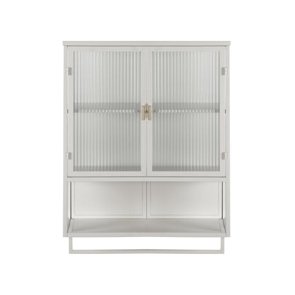 23.62"Glass Doors Modern Two-door Wall Cabinet with Featuring Two-tier Enclosed Storage an Open Shelf and Towel Rack