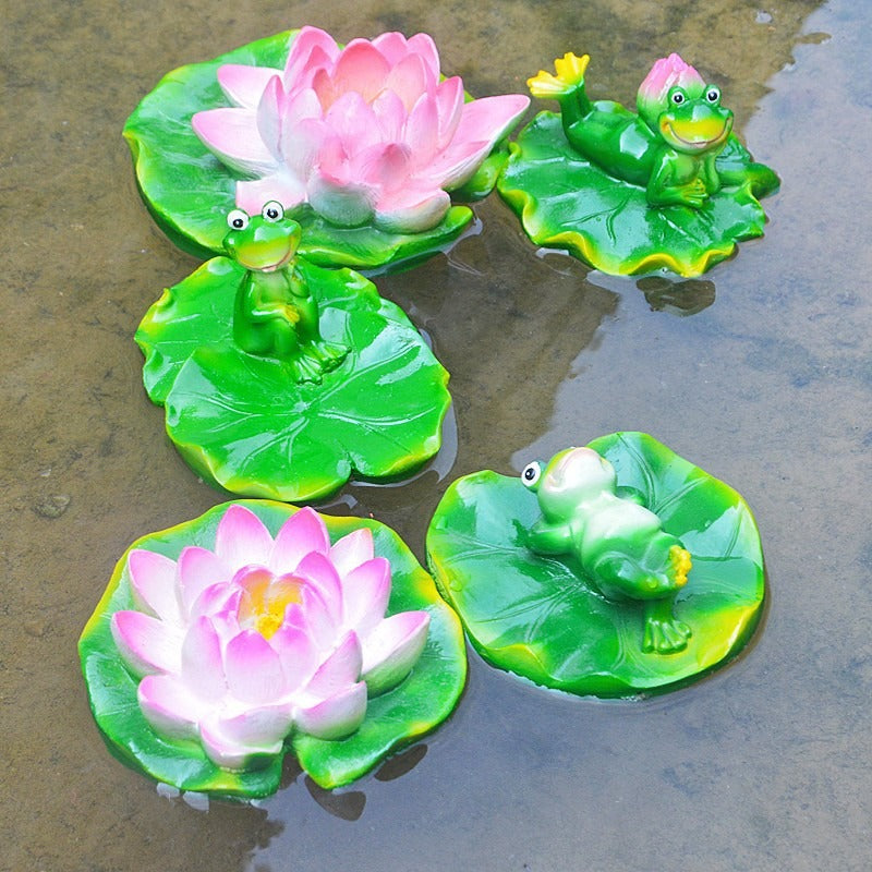 Floating Frog and Fish Pond Scenery Water Surface Decoration Water Fountain Resin