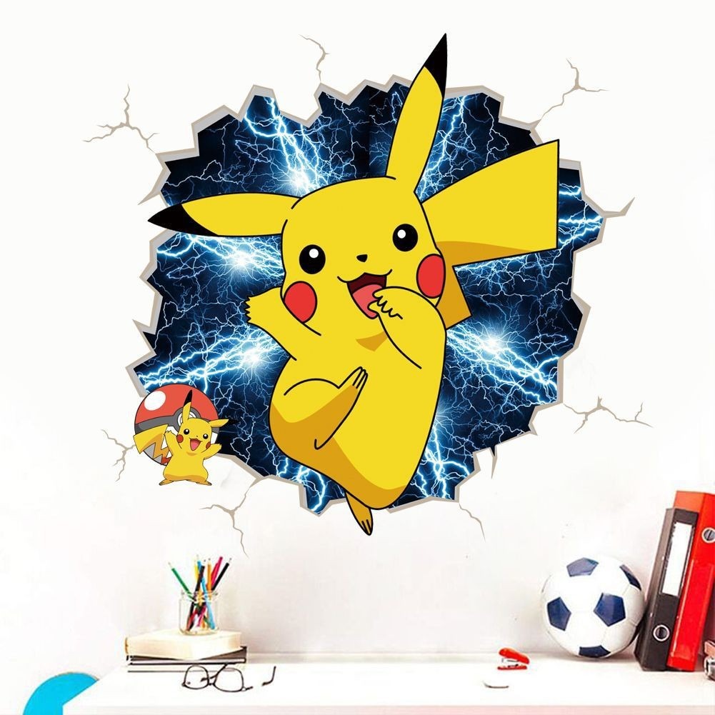 New 3D Pikachu Wall Sticker Pok é mon Wallpaper Self adhesive Cartoon Graffiti Anime Poster Children's Room PVC
