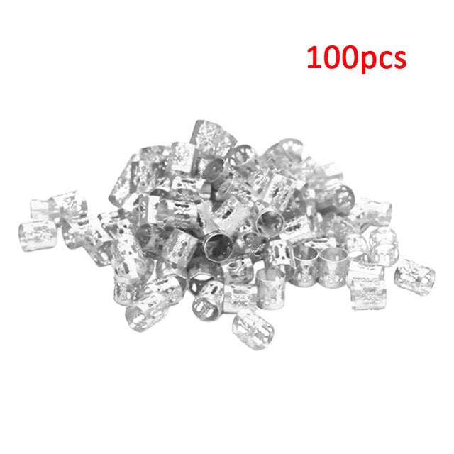 100 Pcs/set 7 Colors Mixed Beads Adjustable Hair Braids Dreadlock Beads Adjustable Hair Braid Rings Cuff Clips Tubes Jewelry