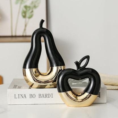 Modern Minimalist Gilded Apple Pear Creative Wine Cabinet Decorative Piece Luxury Home Living Room Entrance Ceramic Craft