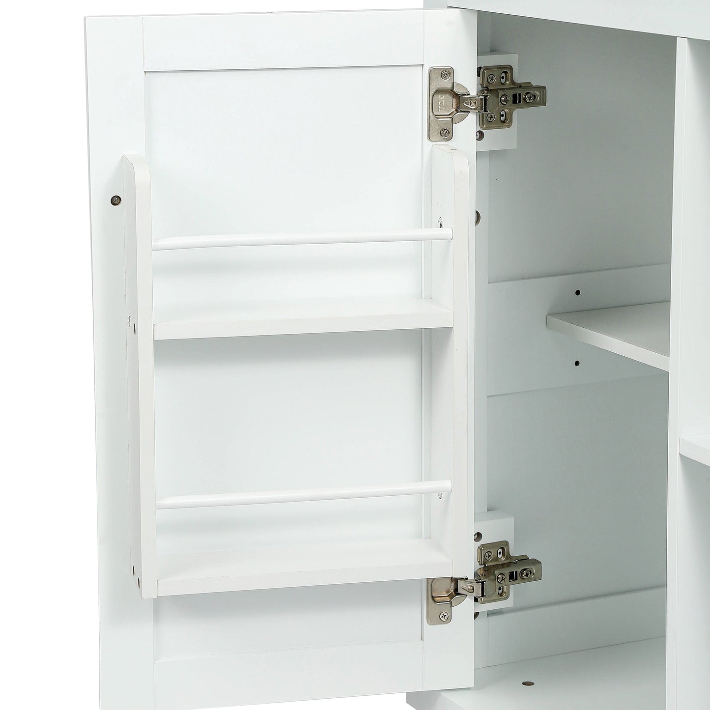Kitchen trolley with rubber wood leaf countertop, 5-wheel kitchen island, storage cabinet and 3 dining drawers, white