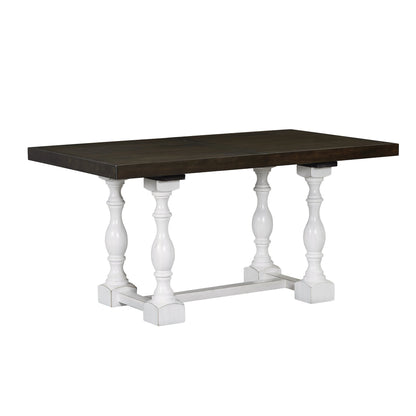 Traditional 6-Piece 78inch Trestle Extendable Dining Table Set with One 18inch Removable Leaf Distressed White