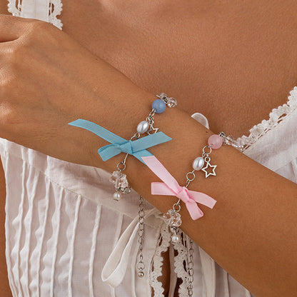 Small Fresh Butterfly Combined with Gold Bracelet Set, Rural Style Multi Element Pearl Bracelet
