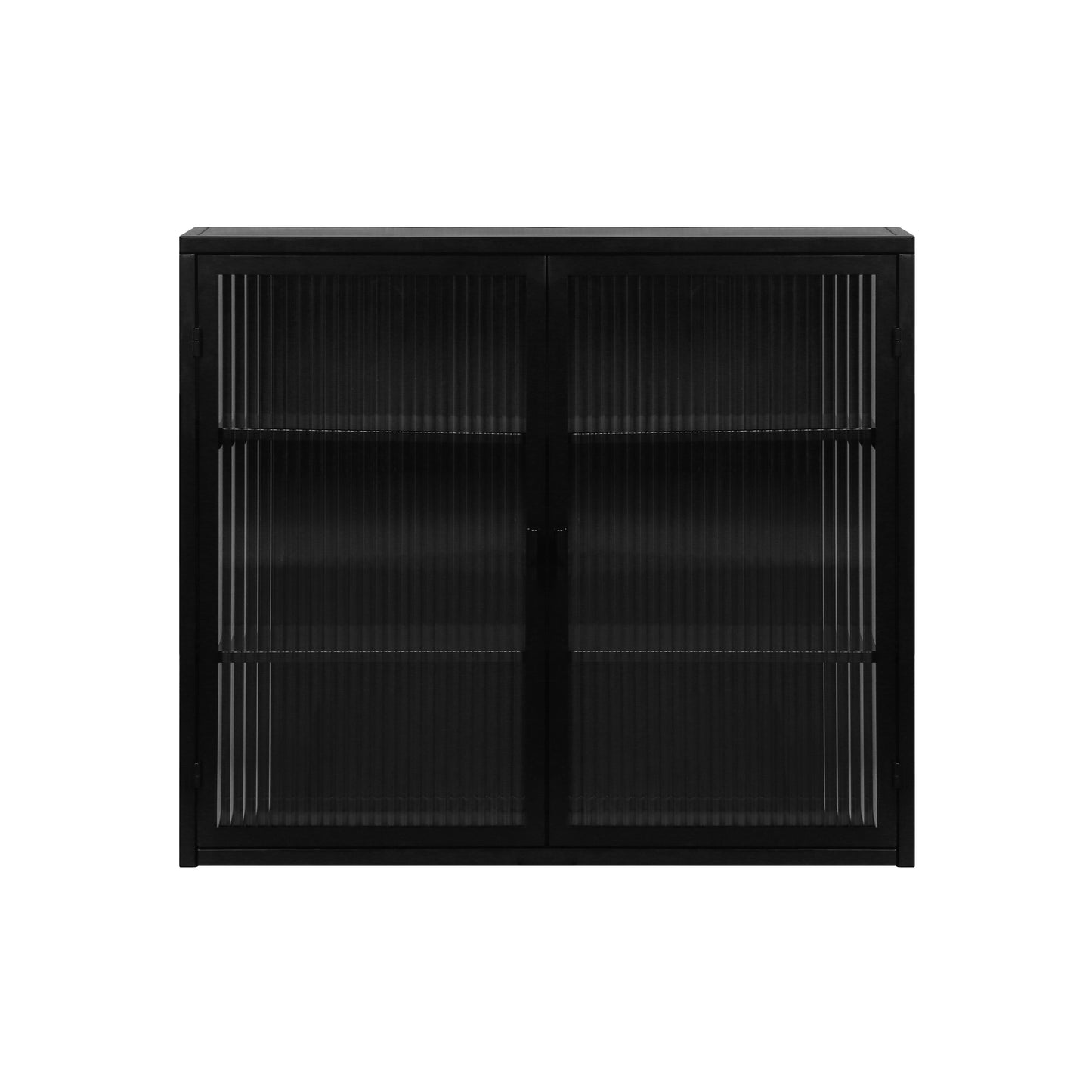 27.56"Glass Doors Modern Two-door Wall Cabinet with Featuring Three-tier Black