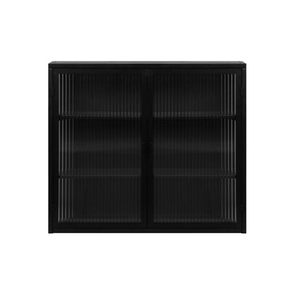 27.56"Glass Doors Modern Two-door Wall Cabinet with Featuring Three-tier Black