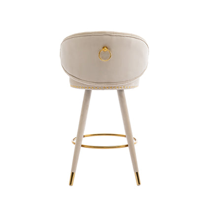 COOLMORE Counter Height Bar Stools Set of 2 for Kitchen Counter Solid Wood Legs with a fixed height of 360 degrees Beige