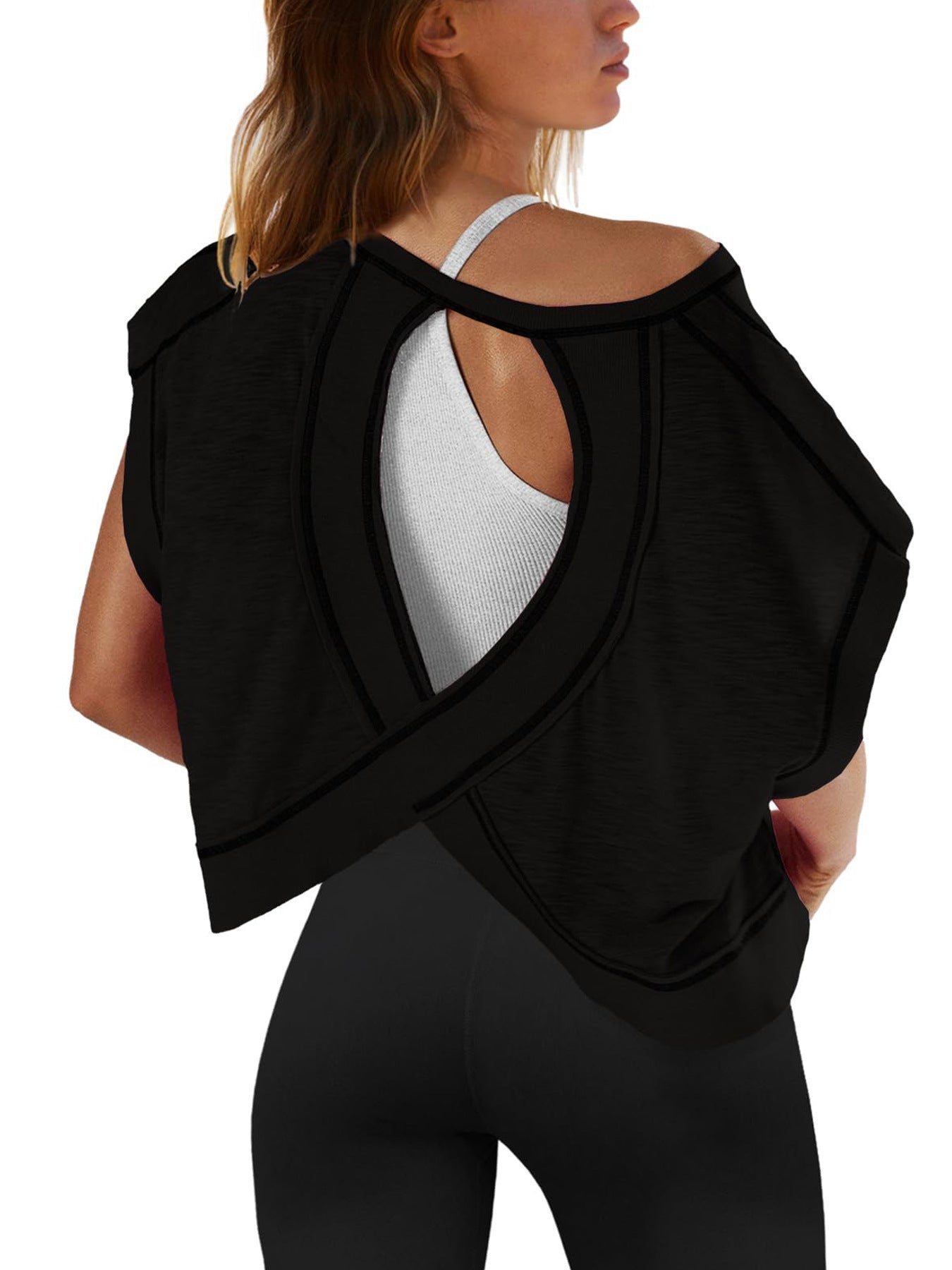 Women's beautiful back sports yoga T-shirt loose casual breathable