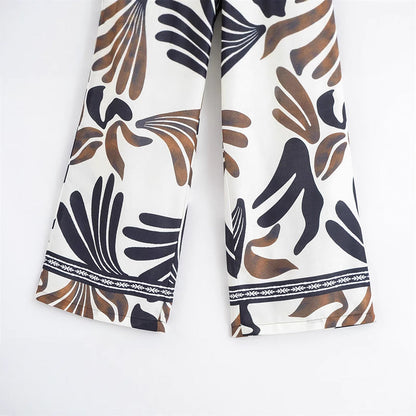 Spring and Summer NewStyle Design Sense Unique All-Match Casual Loose Retro Commuting Printed Wide-Leg Pants