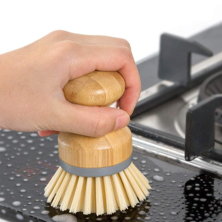 Bamboo seal head pot brush wooden dishwashing brush household kitchen creative cleaning brush