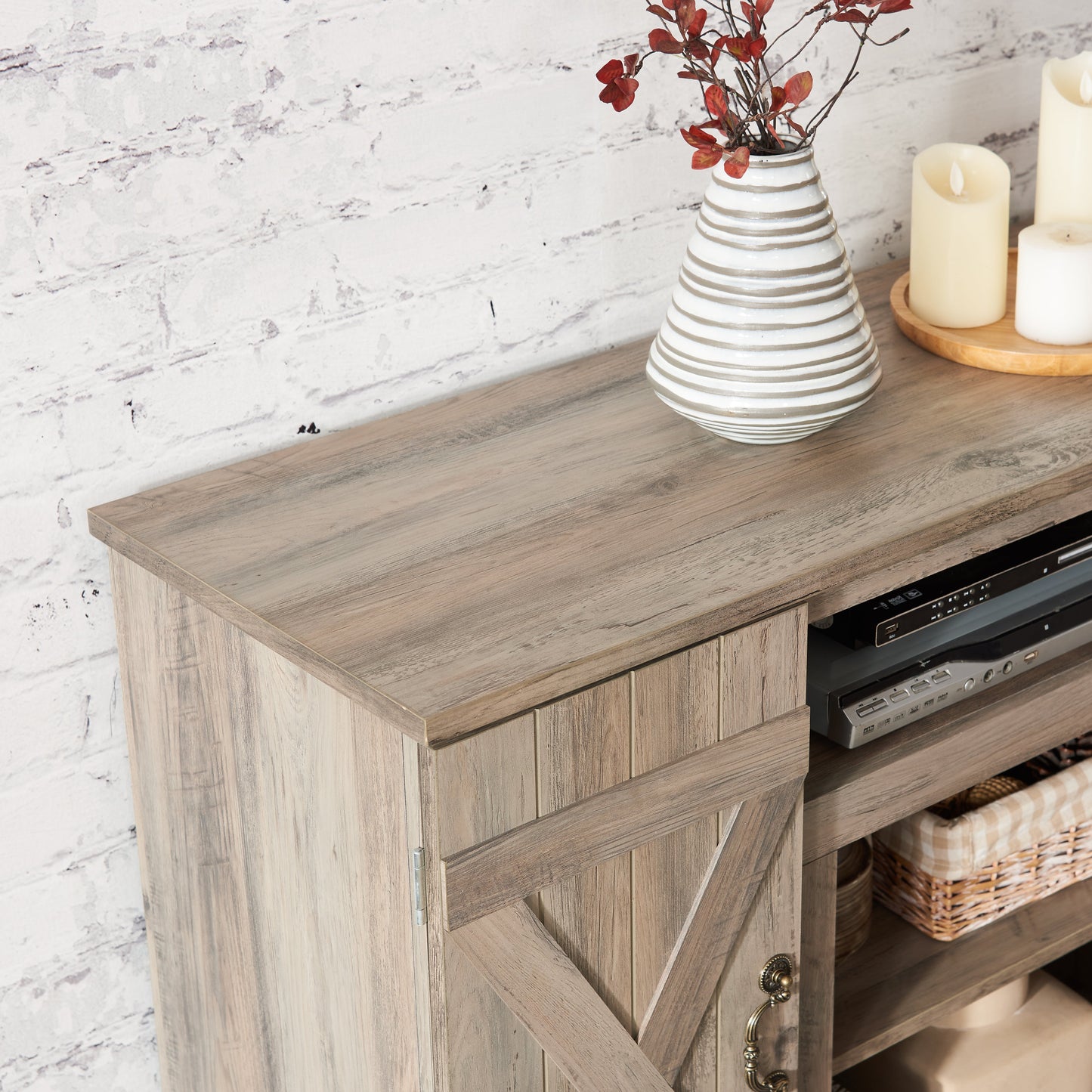 Farmhouse Classic Media TV Stand Antique Entertainment Console for TV up to 50" with Open and Closed Storage Space