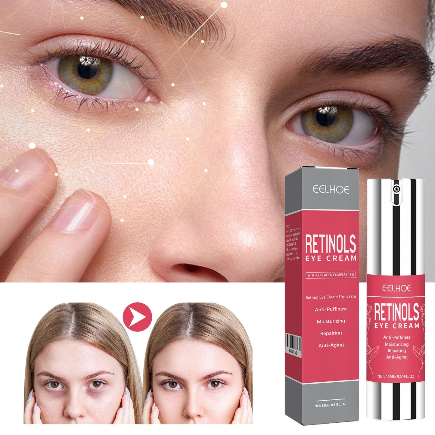 Retinol Eye Cream, Eye Skin Moisturizing Treatment Fade Fine Lines Dark Circles Elastic Firming Eye Cream