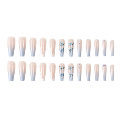Ins Net Red With The Same Blue Butterfly Point Drill V-Shaped French Style Personality Trend Wearing Manicure Nail Patch