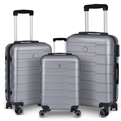 Luggage Suitcase 3 Piece Sets Hardside Carry-on luggage with Spinner Wheels 20"/24"/28" Silver+Grey + ABS